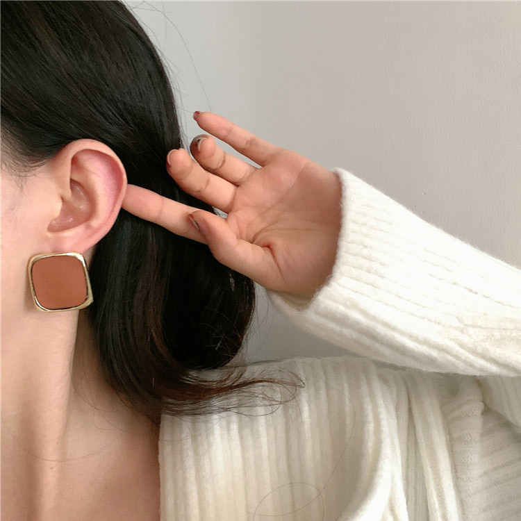 ピアス 大ぶり レディース スクエア レザー ゴールド レトロ 韓国アクセサリー Dazzle ダズル