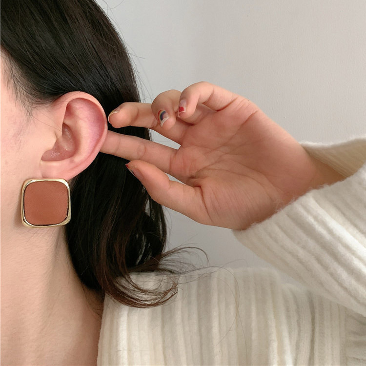 ピアス 大ぶり レディース スクエア レザー ゴールド レトロ 韓国アクセサリー Dazzle ダズル