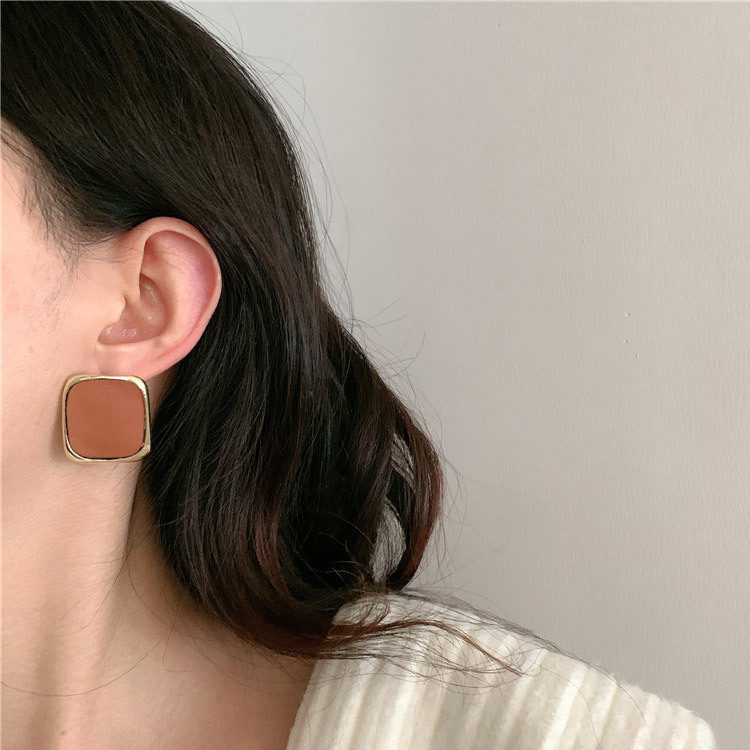 ピアス 大ぶり レディース スクエア レザー ゴールド レトロ 韓国アクセサリー Dazzle ダズル