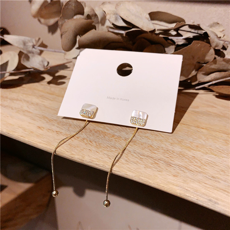 ロングピアス レディース ピアス スクエア型 シェル チェーン フェミニン かわいい きれいめ ジョイフィール joyfeel