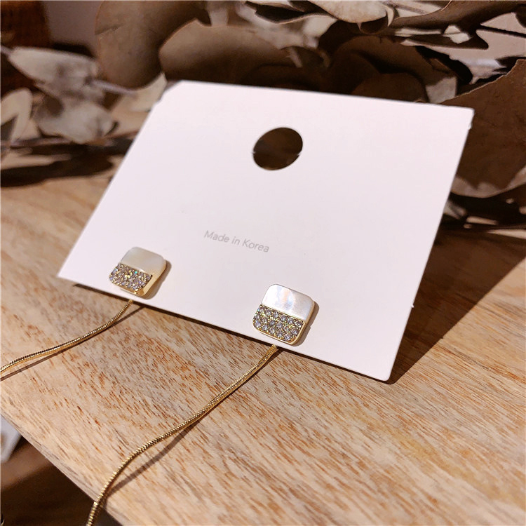 ロングピアス レディース ピアス スクエア型 シェル チェーン フェミニン かわいい きれいめ ジョイフィール joyfeel