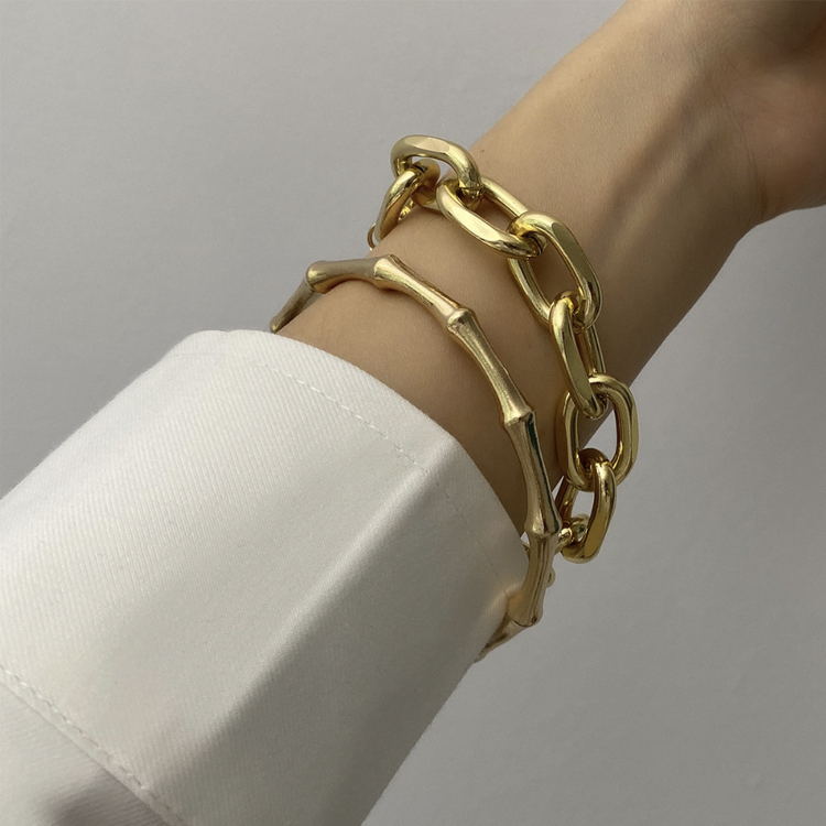 ブレスレット レディース チェーン コイン 太め 2連 セット 竹節 ゴージャス おしゃれ レトロ セクシー ストリート アンティーク Dazzle ダズル