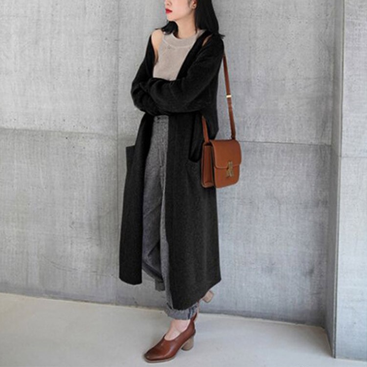 ニットカーディガン ロング レディース リブ袖 ロングカーディガン 韓国 Dazzle ダズル