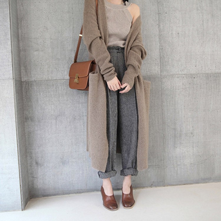 ニットカーディガン ロング レディース リブ袖 ロングカーディガン 韓国 Dazzle ダズル