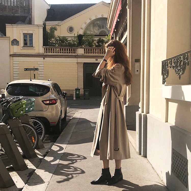 トレンチコート レディース 秋コート 春コート ロングクート ロング丈 ダブル 秋 春 黒 ブラック ベージュ ゆったり オーバーサイズ 韓国 Dazzle ダズル