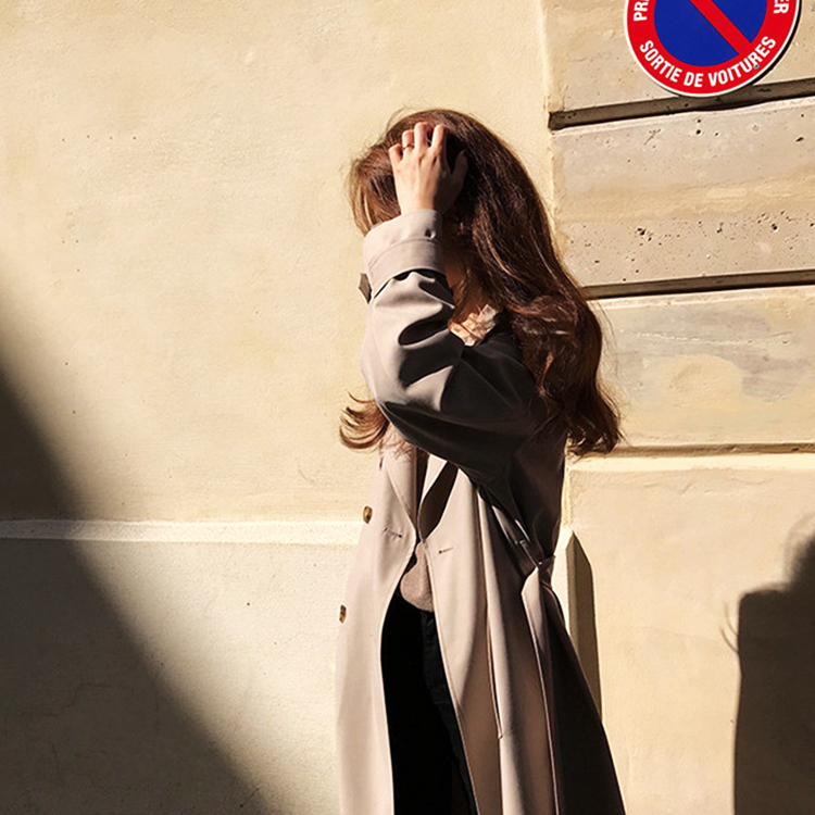 トレンチコート レディース 秋コート 春コート ロングクート ロング丈 ダブル 秋 春 黒 ブラック ベージュ ゆったり オーバーサイズ 韓国 Dazzle ダズル