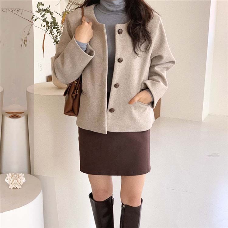 コートレディース ノーカラー ショート丈 きれいめ シンプル アウター ジャケット ゆったり おしゃれ シングル Dazzle