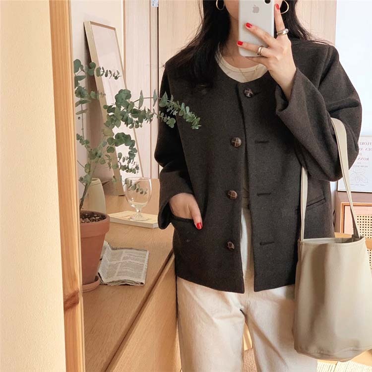 コートレディース ノーカラー ショート丈 きれいめ シンプル アウター ジャケット ゆったり おしゃれ シングル Dazzle