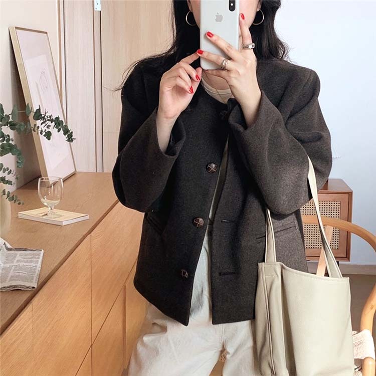 コートレディース ノーカラー ショート丈 きれいめ シンプル アウター ジャケット ゆったり おしゃれ シングル Dazzle