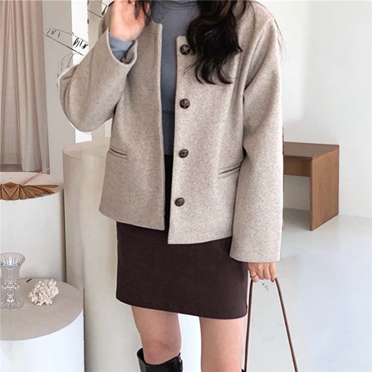 コートレディース ノーカラー ショート丈 きれいめ シンプル アウター ジャケット ゆったり おしゃれ シングル Dazzle