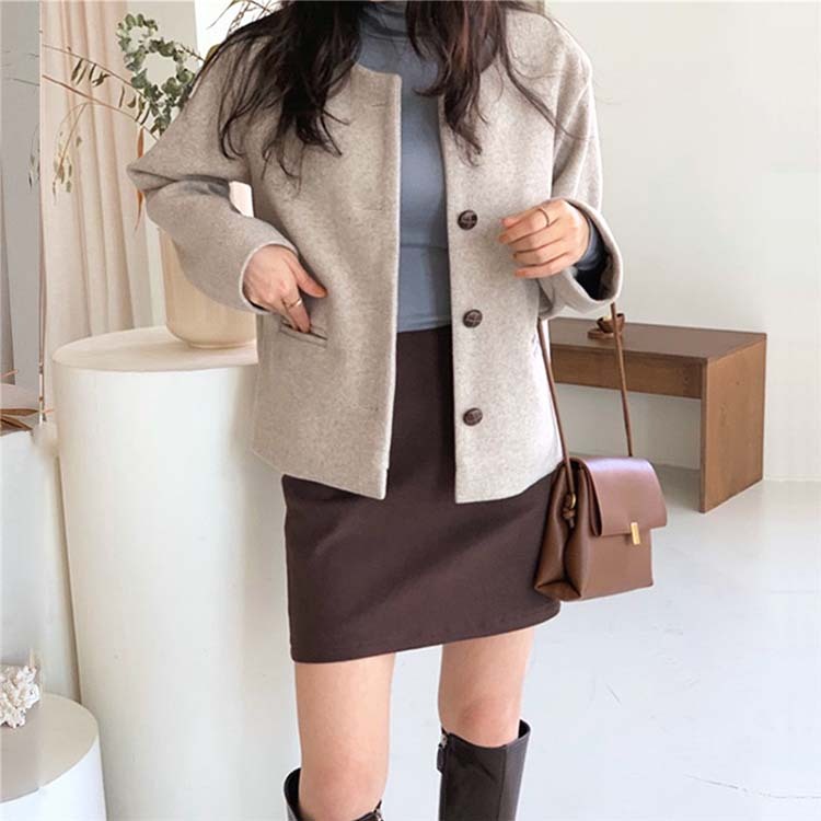 コートレディース ノーカラー ショート丈 きれいめ シンプル アウター ジャケット ゆったり おしゃれ シングル Dazzle