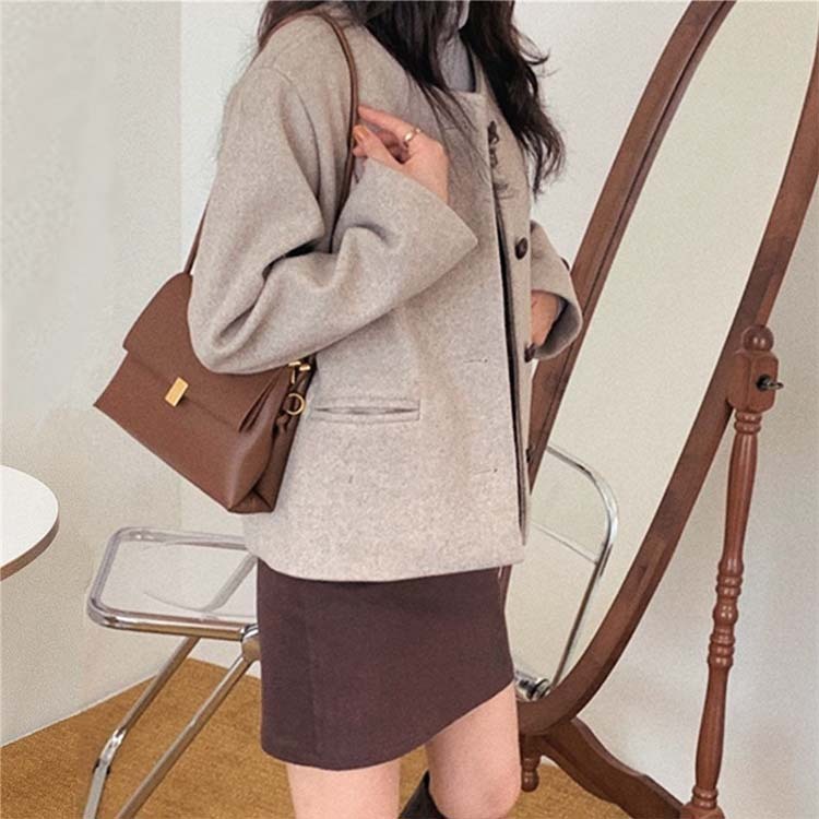 コートレディース ノーカラー ショート丈 きれいめ シンプル アウター ジャケット ゆったり おしゃれ シングル Dazzle