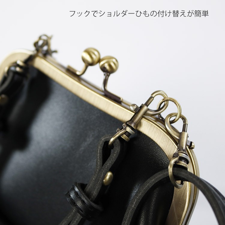 レザー ミニ バッグ ショルダー がま口 ポシェット 韓国 レディース width=