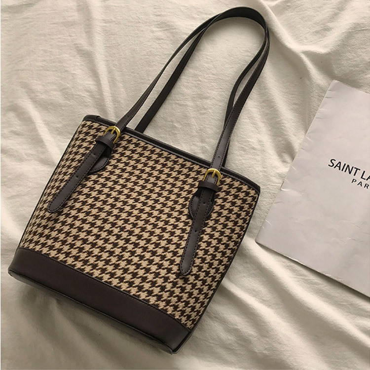 トートバッグ レディース チェック柄 千鳥格子 バイカラー 韓国 送料無料 Dazzle ダズル