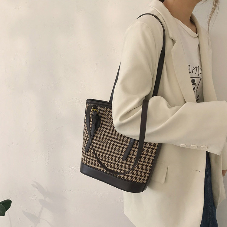 トートバッグ レディース チェック柄 千鳥格子 バイカラー 韓国 送料無料 Dazzle ダズル