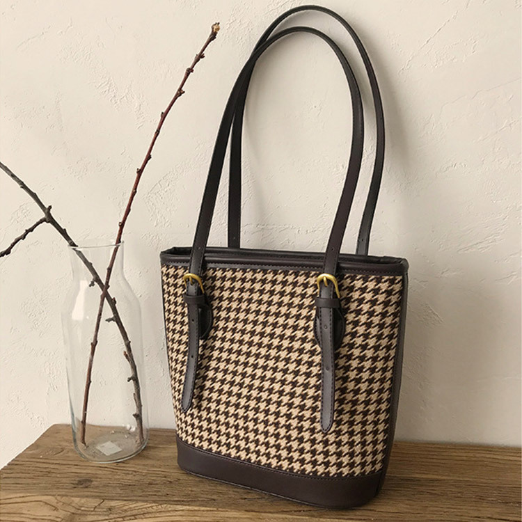 トートバッグ レディース チェック柄 千鳥格子 バイカラー 韓国 送料無料 Dazzle ダズル