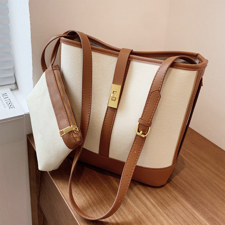 バケツバッグ レディース ショルダーバッグ キャンパス レザー ポーチ 斜め掛け 大容量 キャンバスバッグ 収納 仕切り バイカラー おしゃれ カジュアル Dazzle ダズル