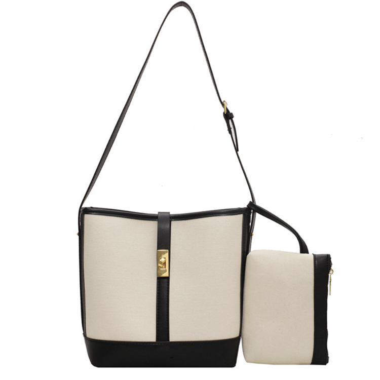 バケツバッグ レディース ショルダーバッグ キャンパス レザー ポーチ 斜め掛け 大容量 キャンバスバッグ 収納 仕切り バイカラー おしゃれ カジュアル Dazzle ダズル