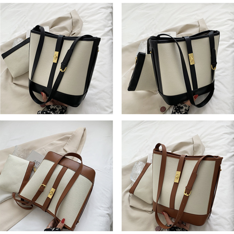 バケツバッグ レディース ショルダーバッグ キャンパス レザー ポーチ 斜め掛け 大容量 キャンバスバッグ 収納 仕切り バイカラー おしゃれ カジュアル Dazzle ダズル