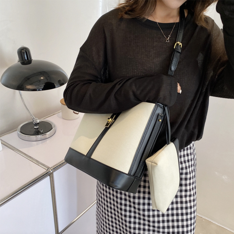 バケツバッグ レディース ショルダーバッグ キャンパス レザー ポーチ 斜め掛け 大容量 キャンバスバッグ 収納 仕切り バイカラー おしゃれ カジュアル Dazzle ダズル