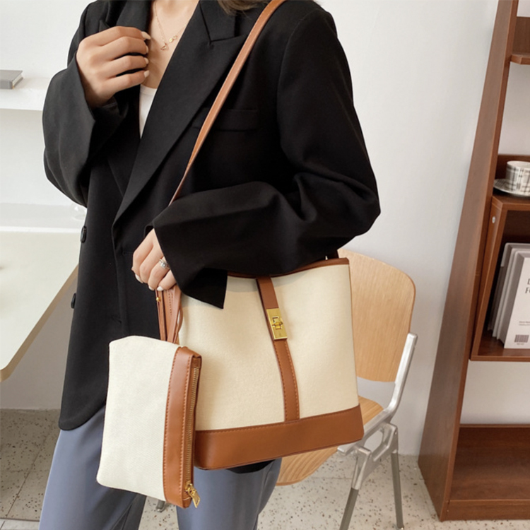 バケツバッグ レディース ショルダーバッグ キャンパス レザー ポーチ 斜め掛け 大容量 キャンバスバッグ 収納 仕切り バイカラー おしゃれ カジュアル Dazzle ダズル