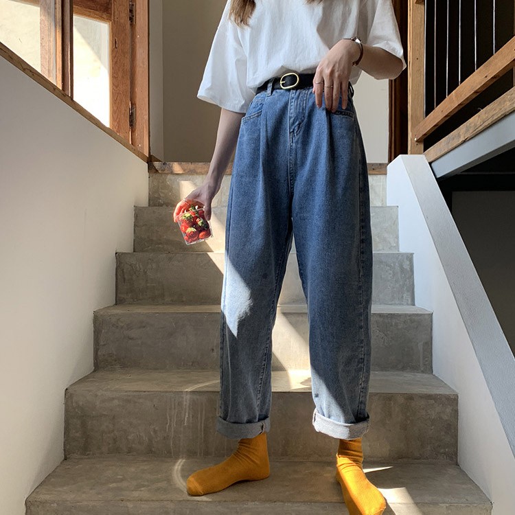デニム ワイド ギャザー ロング ハイウエスト レディース 韓国ファッション Dazzle ダズル