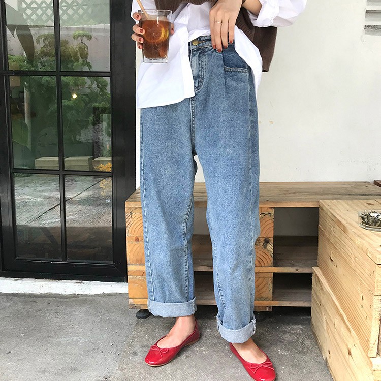デニム ワイド ギャザー ロング ハイウエスト レディース 韓国ファッション Dazzle ダズル