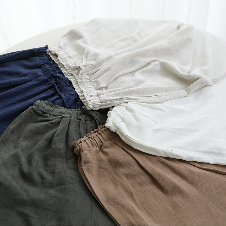 ロングパンツ ゆったり レディース ワイド リネン ベージュ 麻 韓国 送料無料 Dazzle ダズル