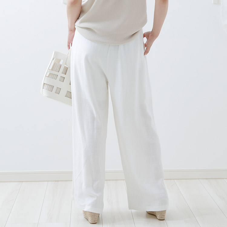 ロングパンツ ゆったり レディース ワイド リネン ベージュ 麻 韓国 送料無料 Dazzle ダズル