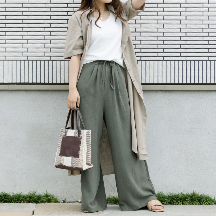 ロングパンツ ゆったり レディース ワイド リネン ベージュ 麻 韓国 送料無料 Dazzle ダズル