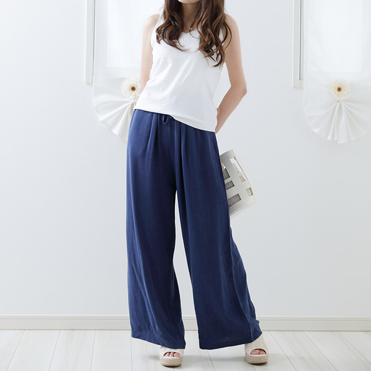 ロングパンツ ゆったり レディース ワイド リネン ベージュ 麻 韓国 送料無料 Dazzle ダズル