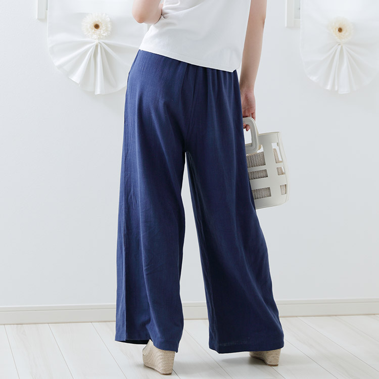 ロングパンツ ゆったり レディース ワイド リネン ベージュ 麻 韓国 送料無料 Dazzle ダズル