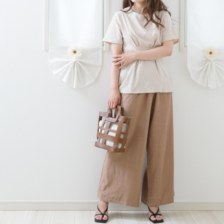 ロングパンツ ゆったり レディース ワイド リネン ベージュ 麻 韓国 送料無料 Dazzle ダズル