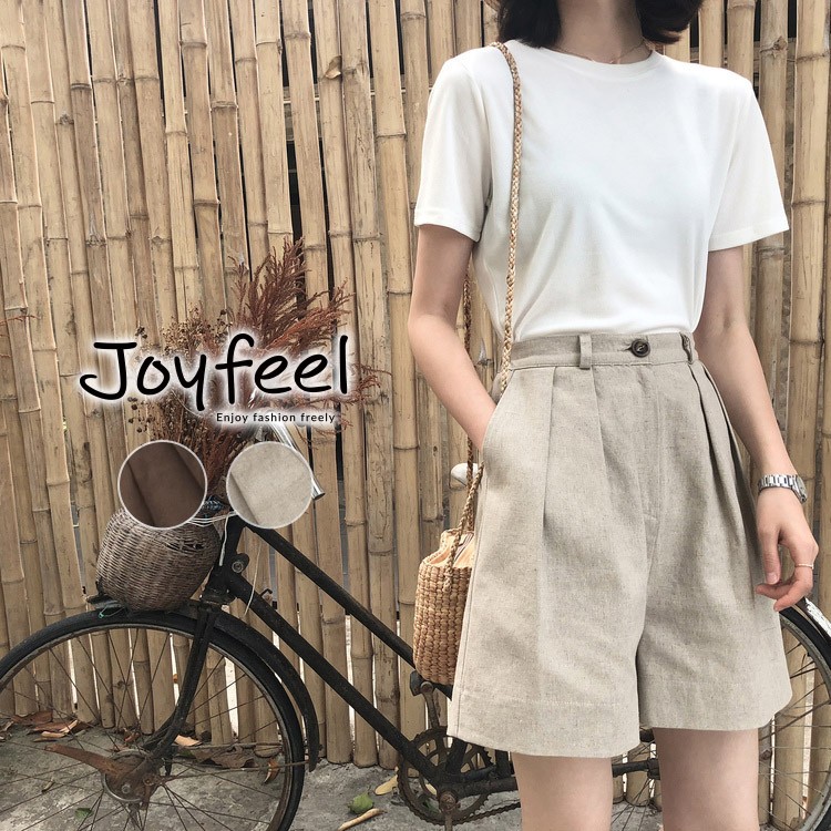 ショートパンツ 長め レディース 麻 ハイウエスト ワイドパンツ 韓国 送料無料 Jo Bp 2622 海外ファッション Joyfeel 通販 Yahoo ショッピング