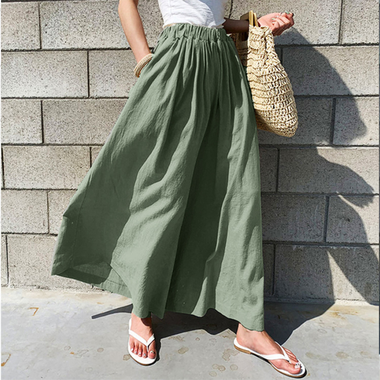 スカーチョ レディース リネン ロングパンツ ワイドパンツ 韓国 送料無料 ジョイフィール joyfeel