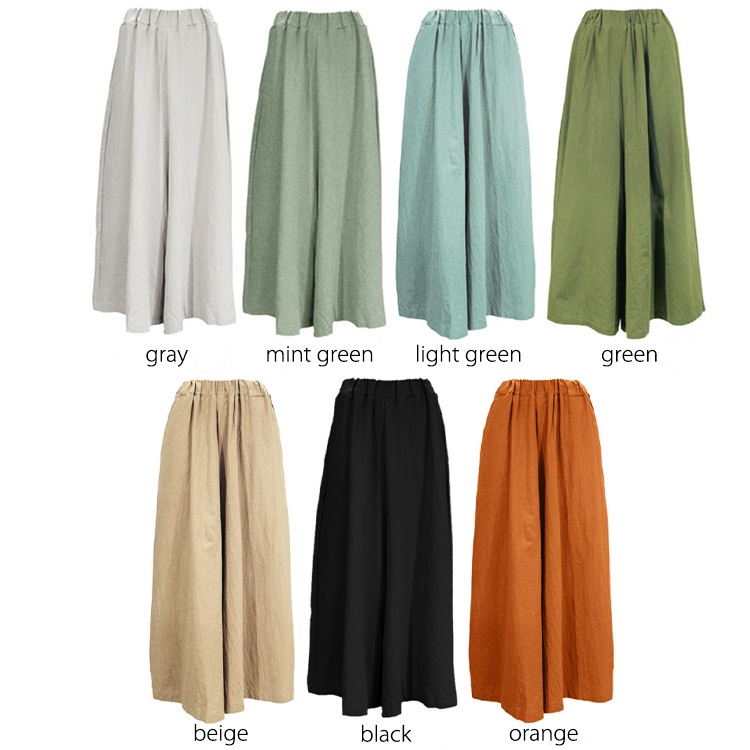 スカーチョ レディース リネン ロングパンツ ワイドパンツ 韓国 送料無料 ジョイフィール joyfeel