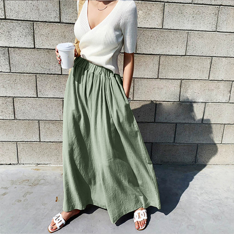 スカーチョ レディース リネン ロングパンツ ワイドパンツ 韓国 送料無料 ジョイフィール joyfeel