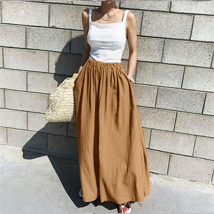 スカーチョ レディース リネン ロングパンツ ワイドパンツ 韓国 送料無料 ジョイフィール joyfeel