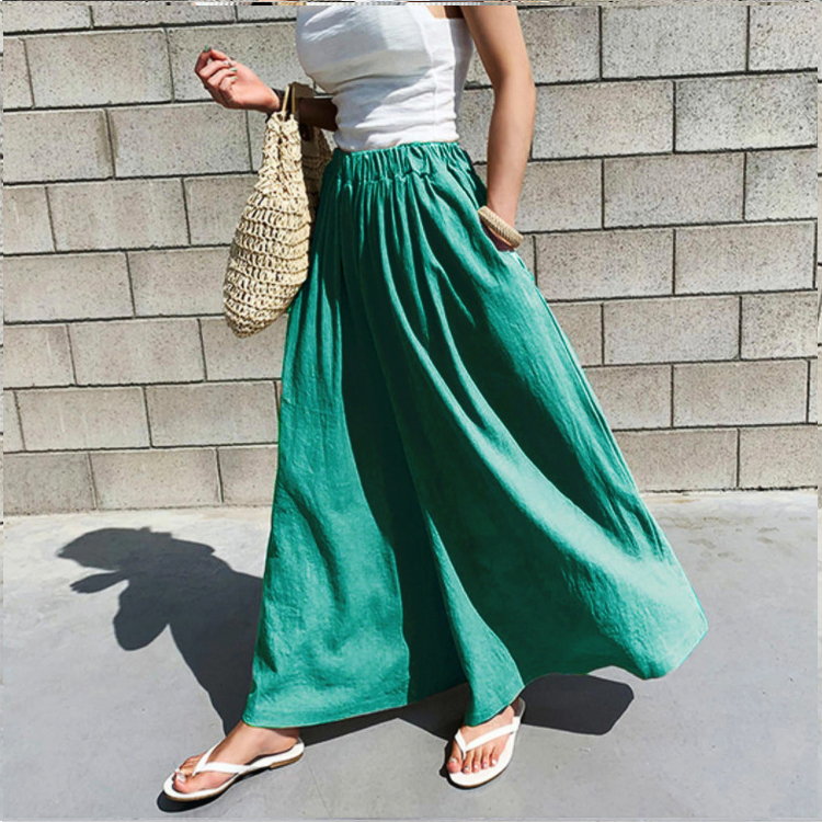 スカーチョ レディース リネン ロングパンツ ワイドパンツ 韓国 送料無料 ジョイフィール joyfeel