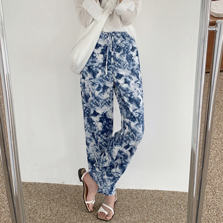 ワイドパンツ レディース 柄パンツス ストレッチ 韓国 送料無料 ジョイフィール joyfeel