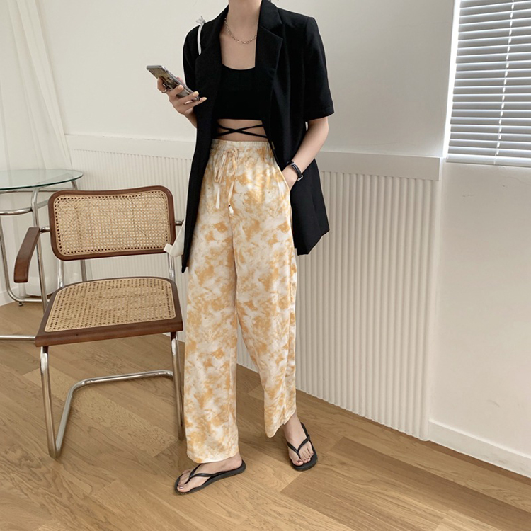 ワイドパンツ レディース 柄パンツス ストレッチ 韓国 送料無料 ジョイフィール joyfeel
