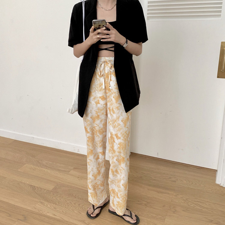 ワイドパンツ レディース 柄パンツス ストレッチ 韓国 送料無料 ジョイフィール joyfeel