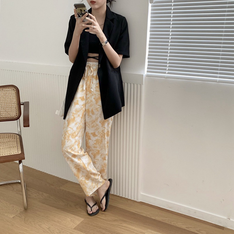 ワイドパンツ レディース 柄パンツス ストレッチ 韓国 送料無料 ジョイフィール joyfeel