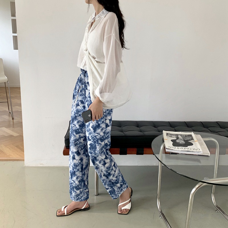 ワイドパンツ レディース 柄パンツス ストレッチ 韓国 送料無料 ジョイフィール joyfeel