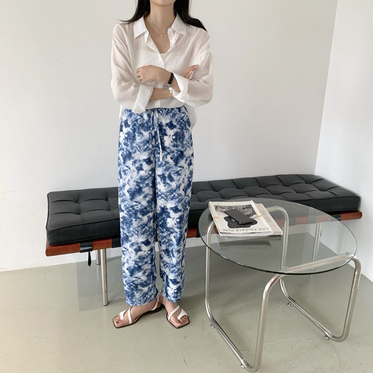 ワイドパンツ レディース 柄パンツス ストレッチ 韓国 送料無料 ジョイフィール joyfeel