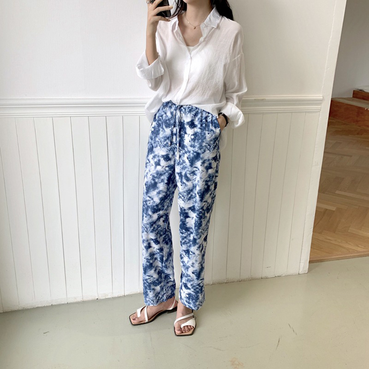 ワイドパンツ レディース 柄パンツス ストレッチ 韓国 送料無料 ジョイフィール joyfeel