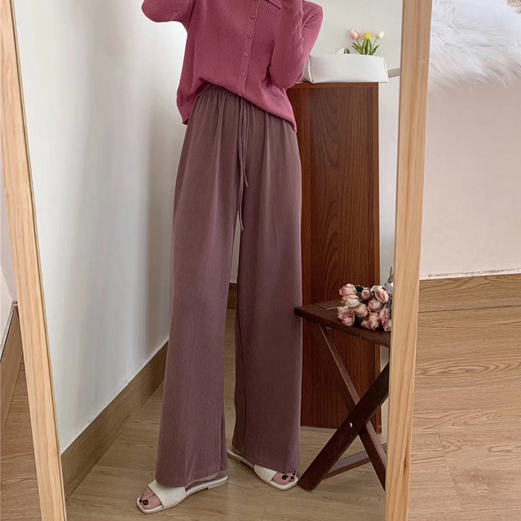 ワイドパンツ ゴム レディース ゆったり ロングパンツ くすみカラー 韓国 送料無料 ジョイフィール joyfeel