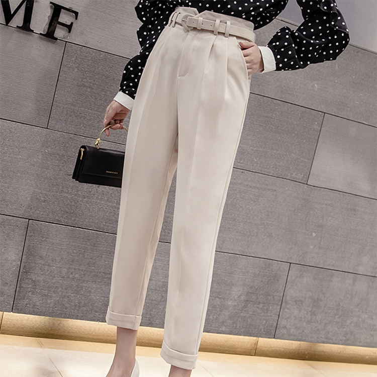 テーパードパンツ レディース ハイウエスト 9分丈 タック ウエストマーク ベルト付 OL オフィス エレガント Dazzle ダズル