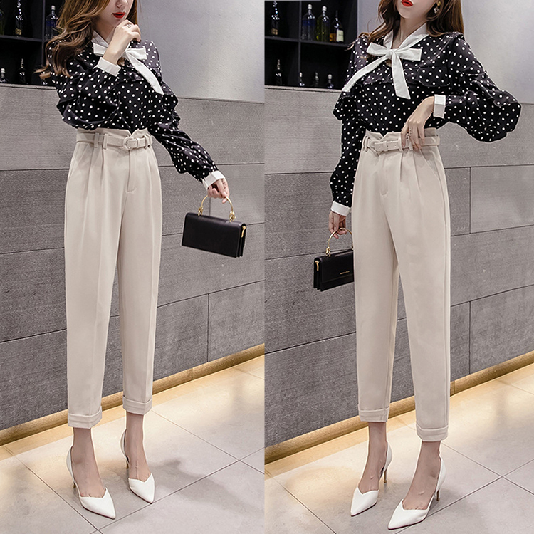 テーパードパンツ レディース ハイウエスト 9分丈 タック ウエストマーク ベルト付 OL オフィス エレガント Dazzle ダズル