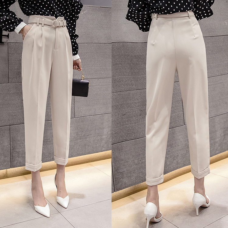 テーパードパンツ レディース ハイウエスト 9分丈 タック ウエストマーク ベルト付 OL オフィス エレガント Dazzle ダズル